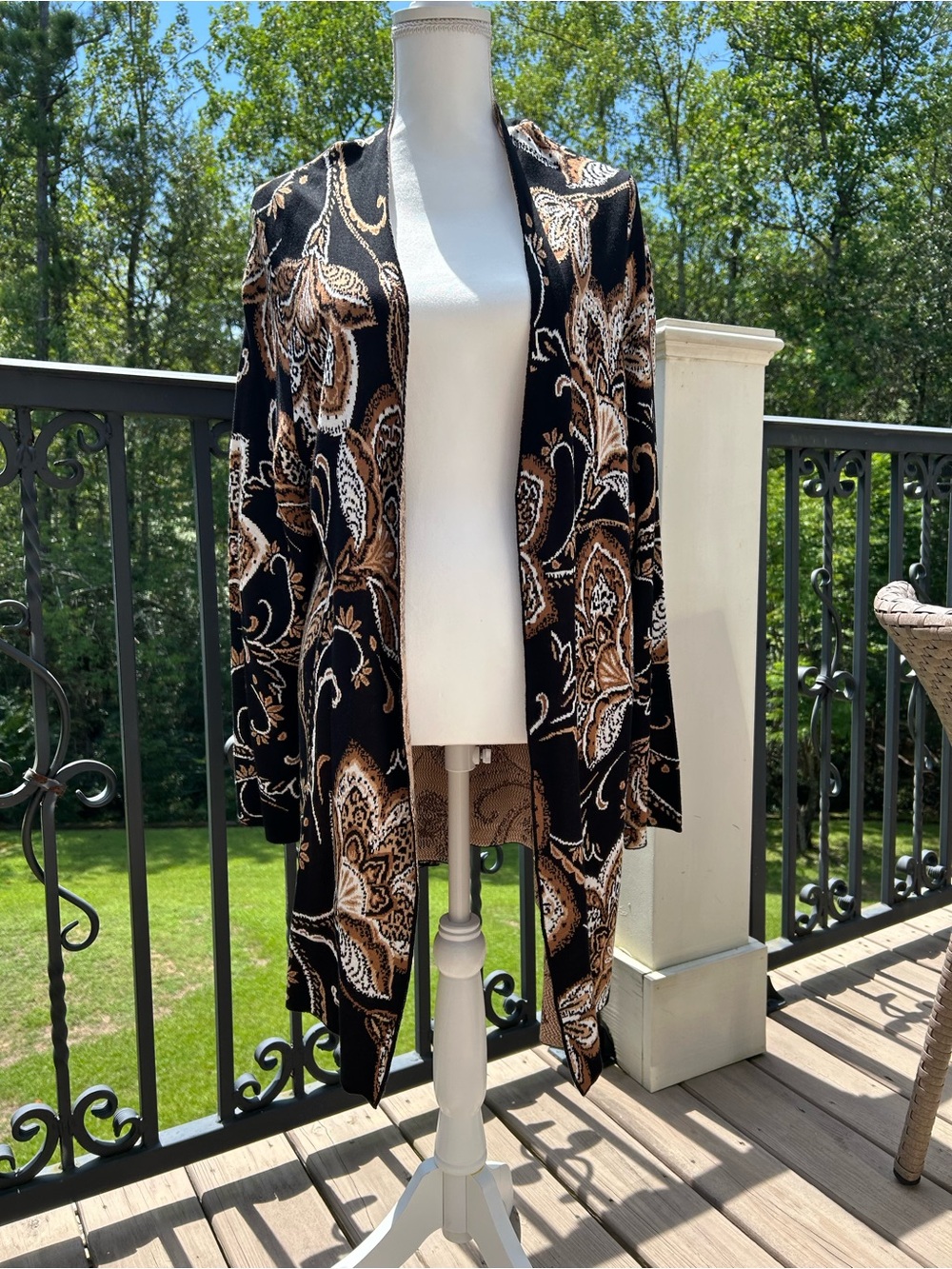 Ruby Rd. Women’s Black and Brown Paisley Open-Front Cardigan Sweater 1X